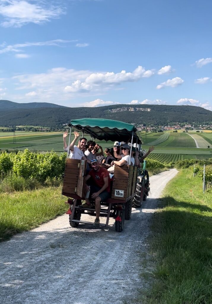 Weingut Herzog_mit dem Traktor durch die Weingärten